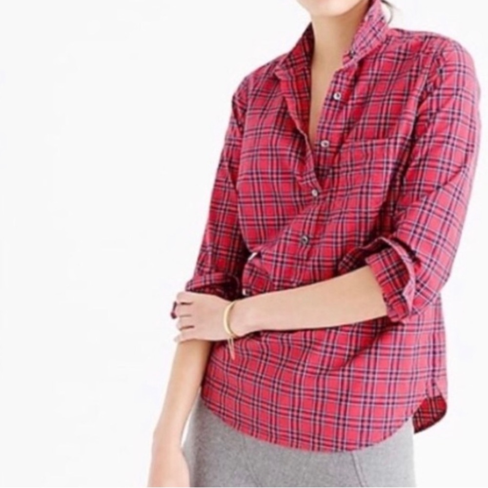 J. Crew NWT plaid popover collared shirt